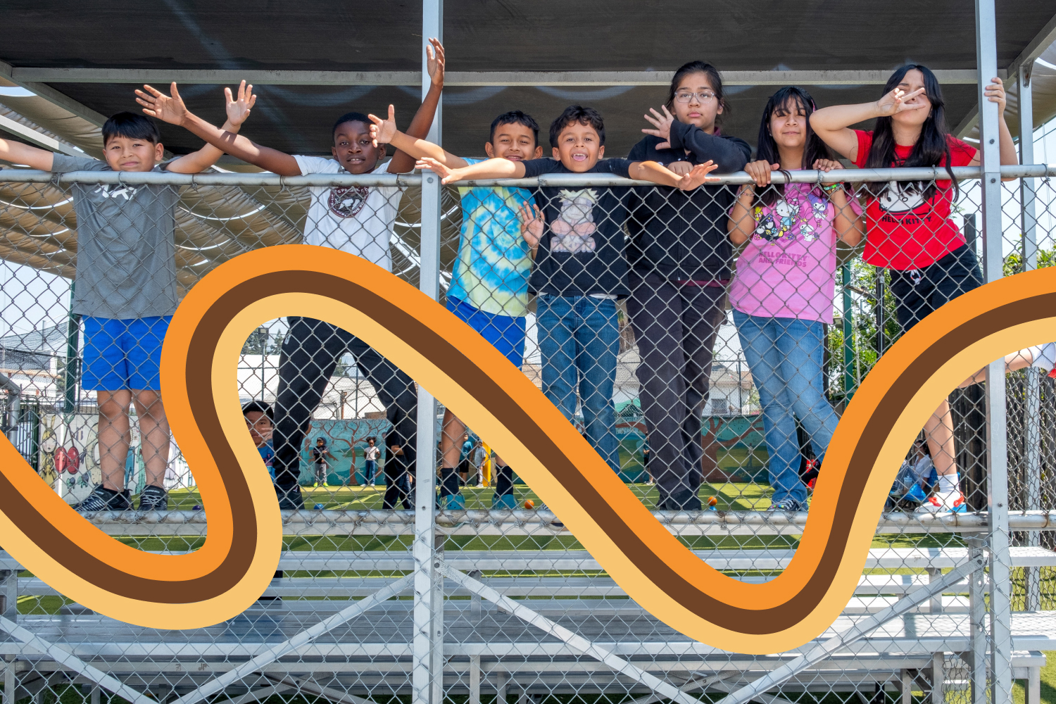 Kids Behind Fence with Squiggles Kids Behind Fence with Squiggles